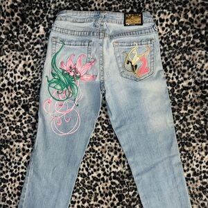 Baby Phat Light Blue Jeans with Colorful Embroidery